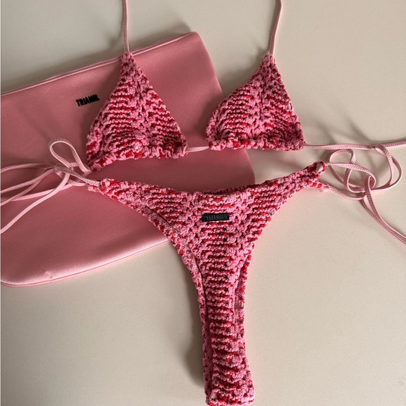 Trinagl Swimwear Vinca Alina Crochet Triangle Bikini Set in Pink/Red - Picture 2 of 5